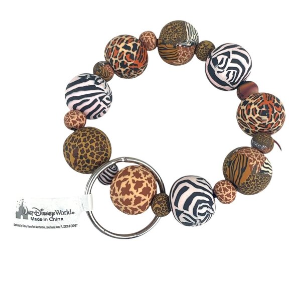 Disney Animal Print Beaded Keychain Bracelet Safari Inspired Beads & Keyring - Picture 1 of 6